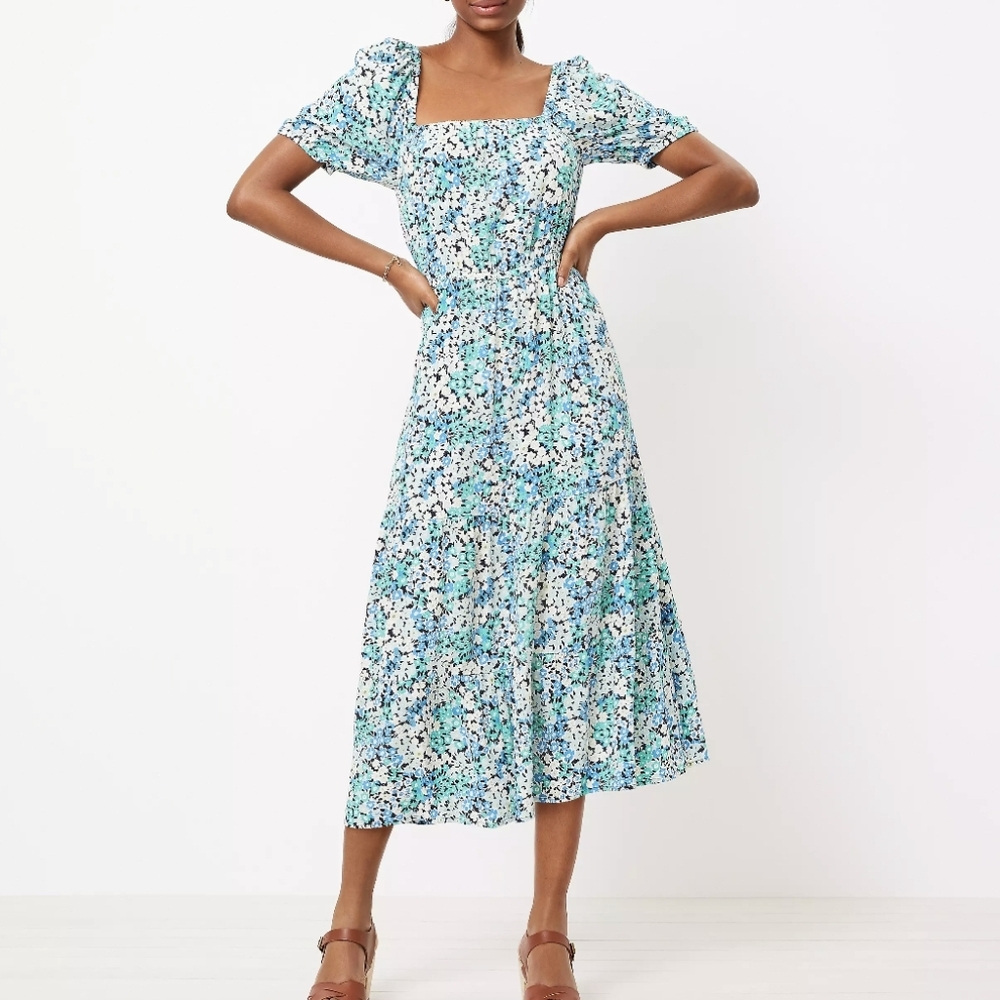 LOFT Square Neck Floral Midi Dress XL